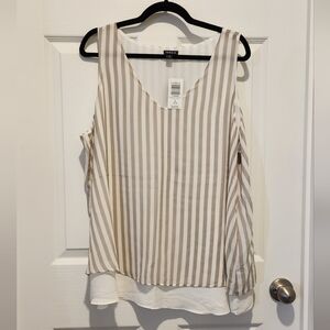 Torrid Beige and White Striped V-Neck Blouse